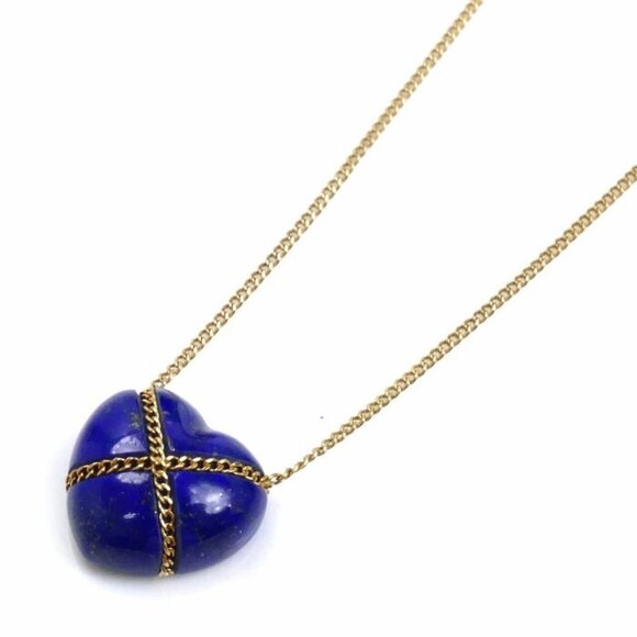 Tiffany & Co. Lapis Lazuli Cross Chain Heart Necklace 18" 18k Yellow Gold Auth - Picture 1 of 6